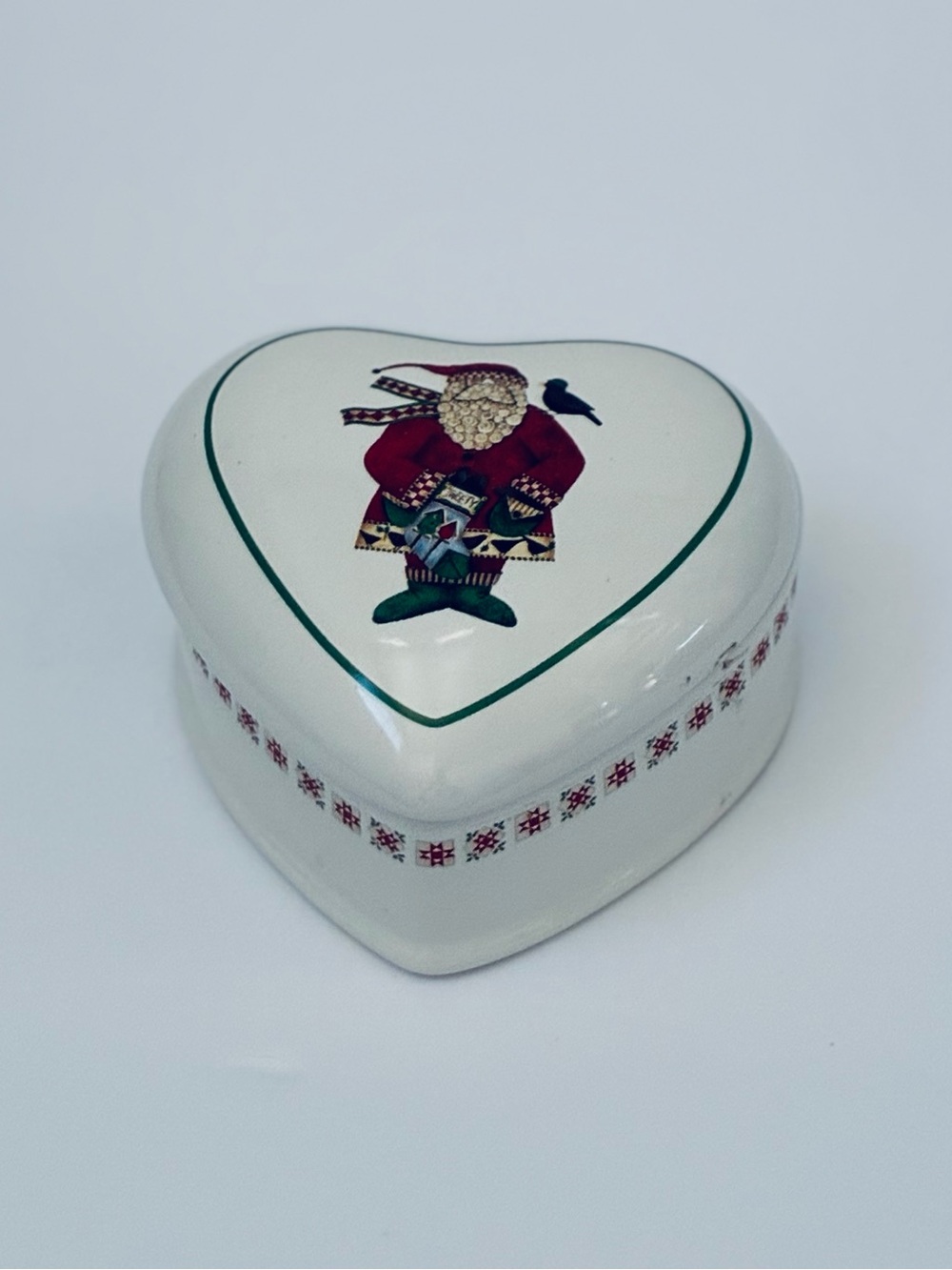 SAKURA Debbie Mumm “Santa’s Retweet”Heart Trinket Box w/Lid or Candy Dish